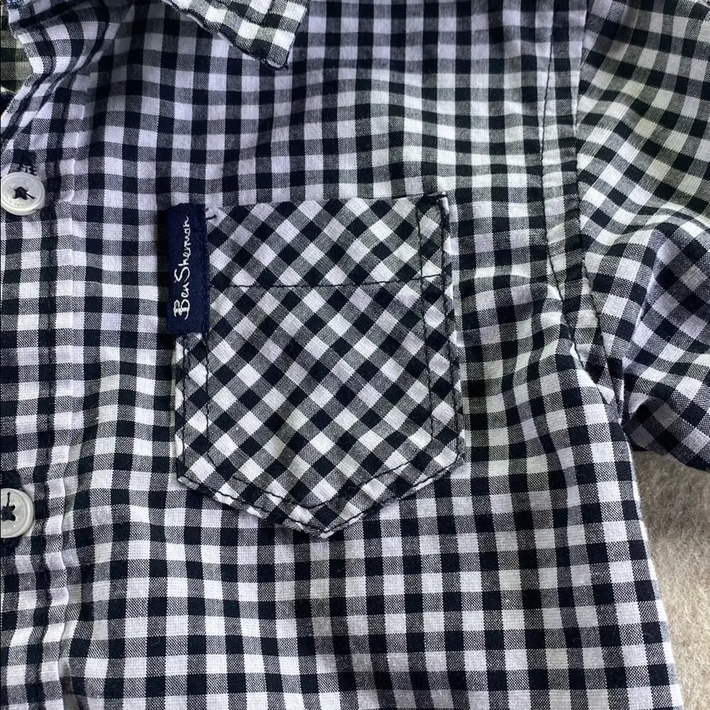 Ben Sherman Kids Gingham Button Down Shirt - Black and White Size 24 months